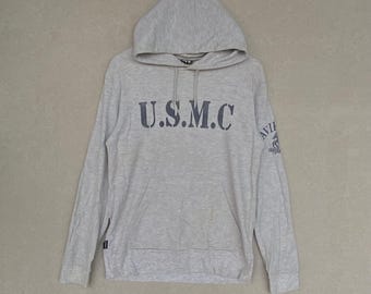 Sudadera con capucha y estampado vintage Avirex U.S.M.C., color gris, talla M