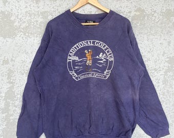 Vintage Golf Club sweater met grote print en ronde hals blauwe trui maat L