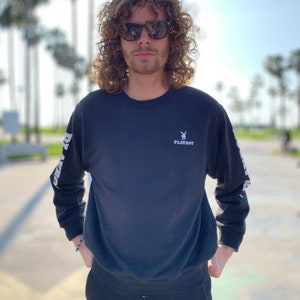 Vintage Selten ! Playboy Big Logo Rundhals Sweatshirt Pullover Pullover Spellout Vintage Style Fashion Streetwear Designer Japan / XL /Schwarz