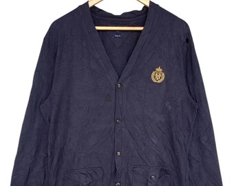 Vintage Tommy Hilfiger Full Button Small Embroidered NavyBlue Pullover Jumper Size L