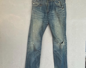 vintage Distressed Blue Denim Jeans Color W34 L37