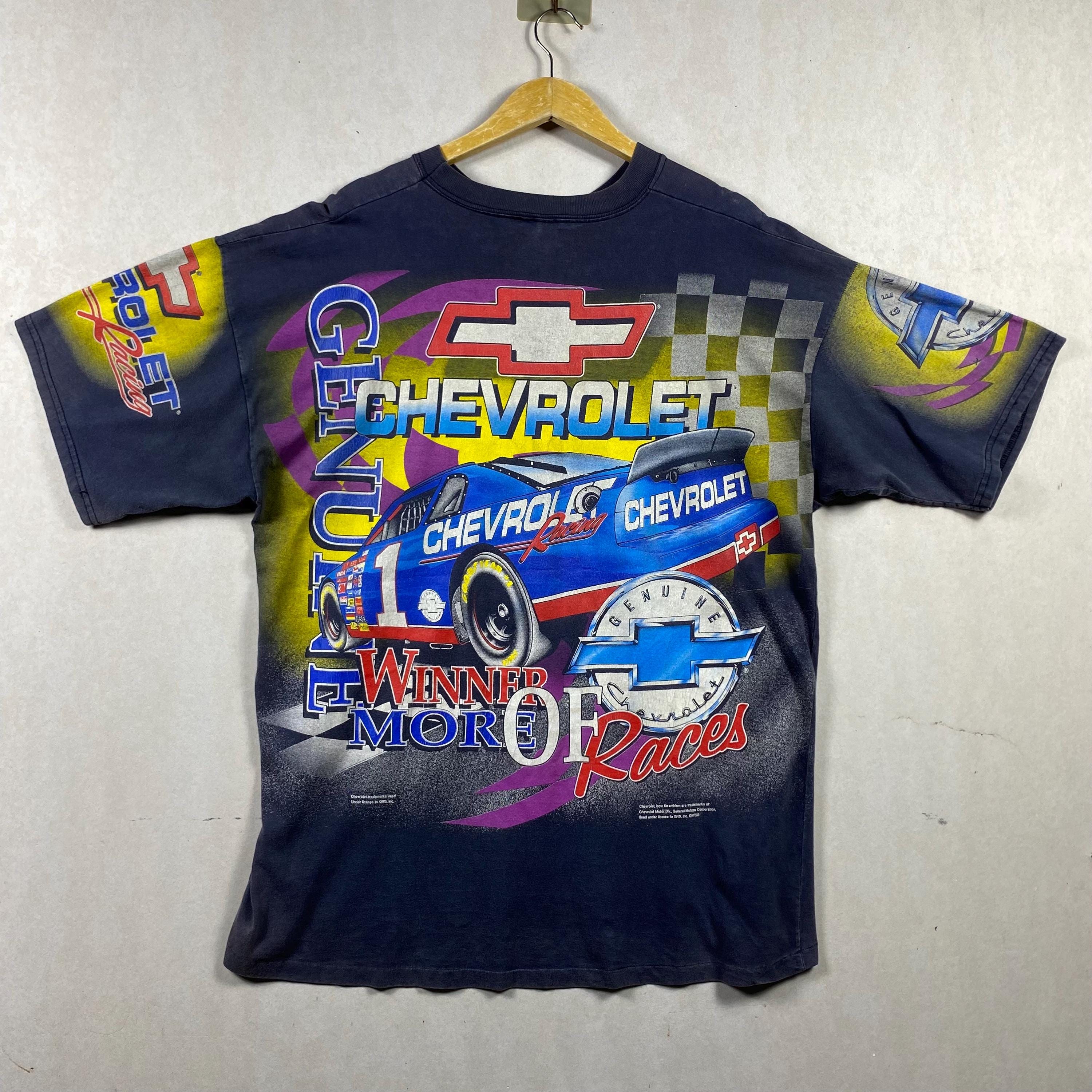 Vintage Chevrolet Racing All Over Print T-shirt L 90