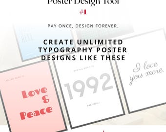 Poster Maker App | Typography Generator Software | Unlimited Custom Designs | png jpg svg pdf | Pay Once Design Forever | Print Ready DIY
