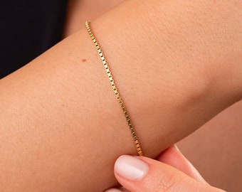 14k Gold Box Chain Bracelet, 925k Silver Box Chain Anklet, Simple Gold Bracelet, Dainty Gold Bracelet, Round Box Bracelet, Layering Bracelet