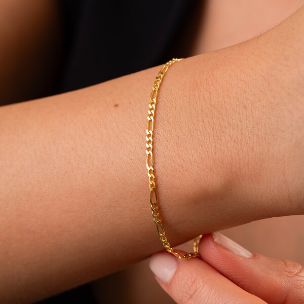 14k Gold Figaro Chain Bracelet, Dainty Gold Chain Bracelet, Minimalist Bracelet Chains, Simple Gold Bracelet - Ankle, Everyday Bracelet