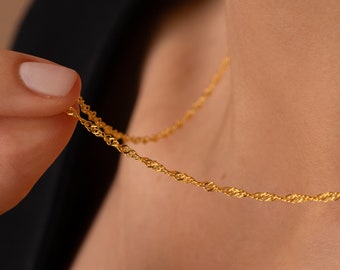 Collar de cadena de giro de oro de 14k, cadena de Singapur todos los días, collar de oro delicado, collar de cuerda delgada, collar de oro simple, regalos para ella