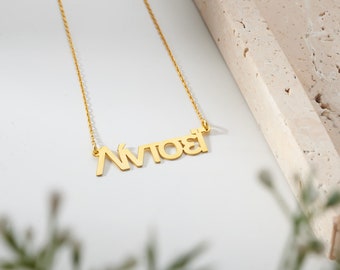 14k Gold Greek Name Necklace, Custom Greek Name Jewelry, Greek Name Plate Necklace, Personalized Greek Jewelry for Her, Christmas Gifts