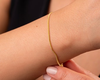 14k Gold Curb Chain Bracelet, Thin Curb Chain Bracelet, Vine Chain Bracelet, Sterling Silver Curb Chain Bracelet, Thin Cuban Link Bracelet