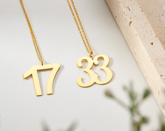 14k Gold Number Necklace, Custom Number Necklace, Football Number Necklace, Personalized Number Pendant, Number Chain Necklace