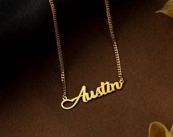 Collana con nome personalizzato in oro 14k, gioielli con nome in oro personalizzati, collana con targhetta, collana con nome con scrittura a mano, regali personalizzati per lei