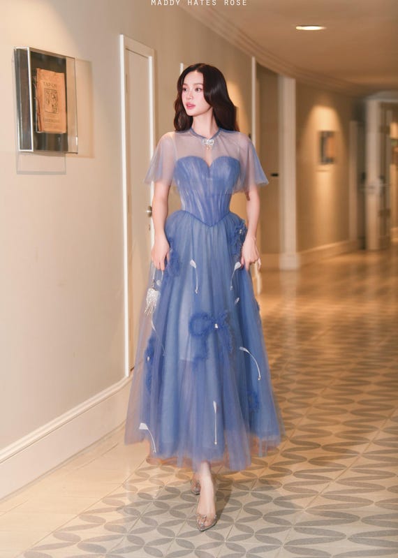 slim fit dress slacks Montage by Mon Cheri M524 - Novelty Organza Formal Gown 12 / Navy main image 0