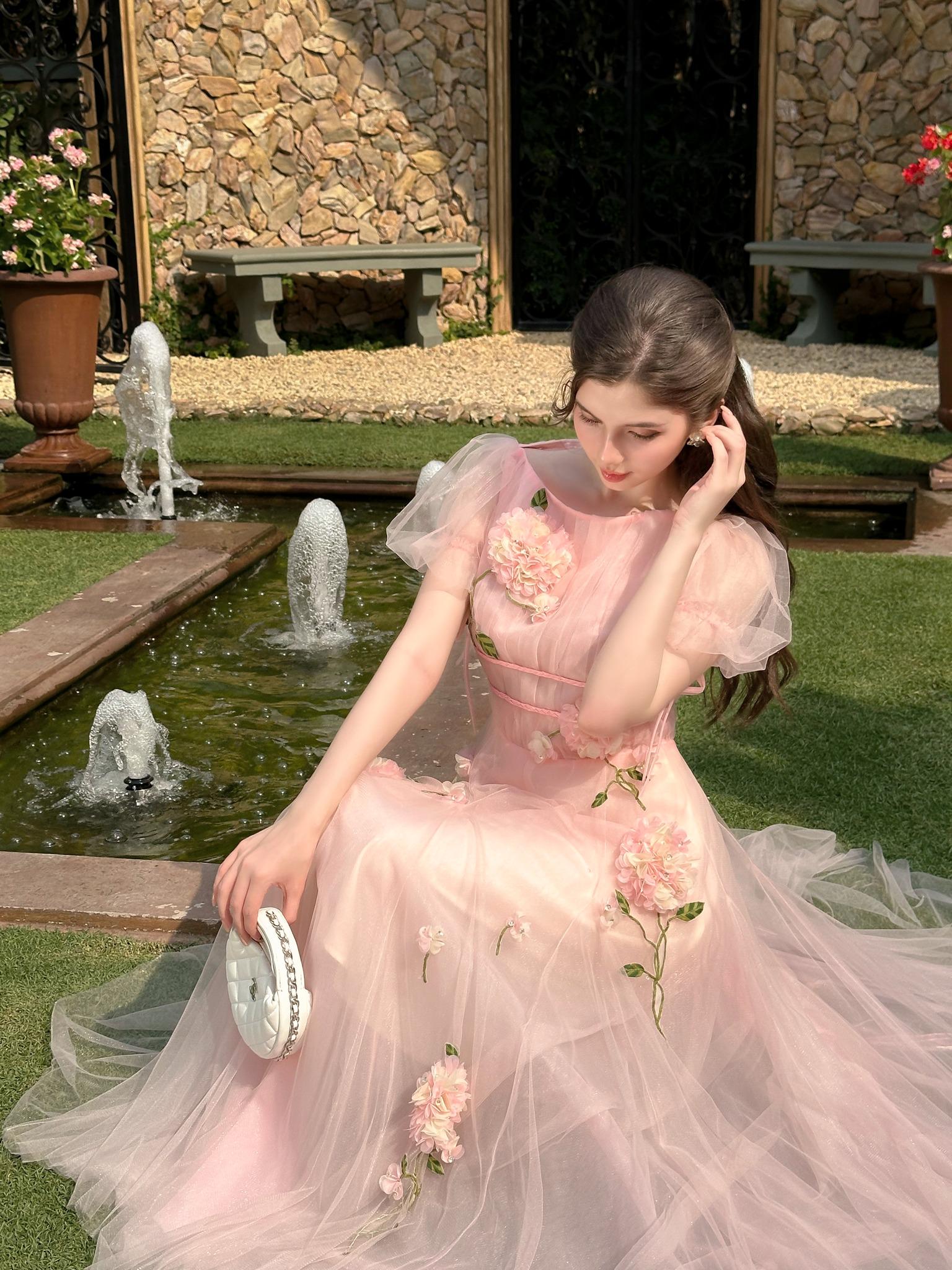 blush tulle maxi dress Raina Pearl Tulle Maxi Dress