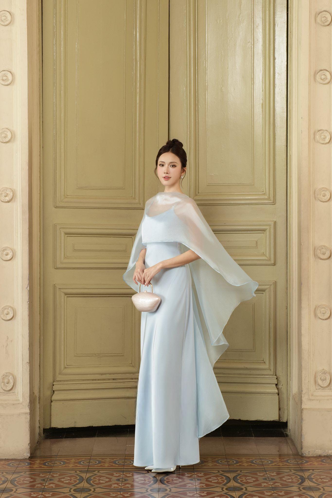 light blue cape dress Self Portrait Rhinestone Cape Gown in Pale Blue  Suite 201