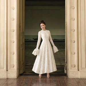 white christmas dresses Cream Puff Sleeve Back Tie Dress S