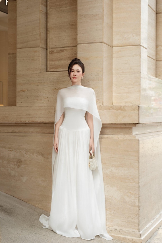 a line cape dress GLS by Gloria GL3624 - Long Mesh A-Line Dress