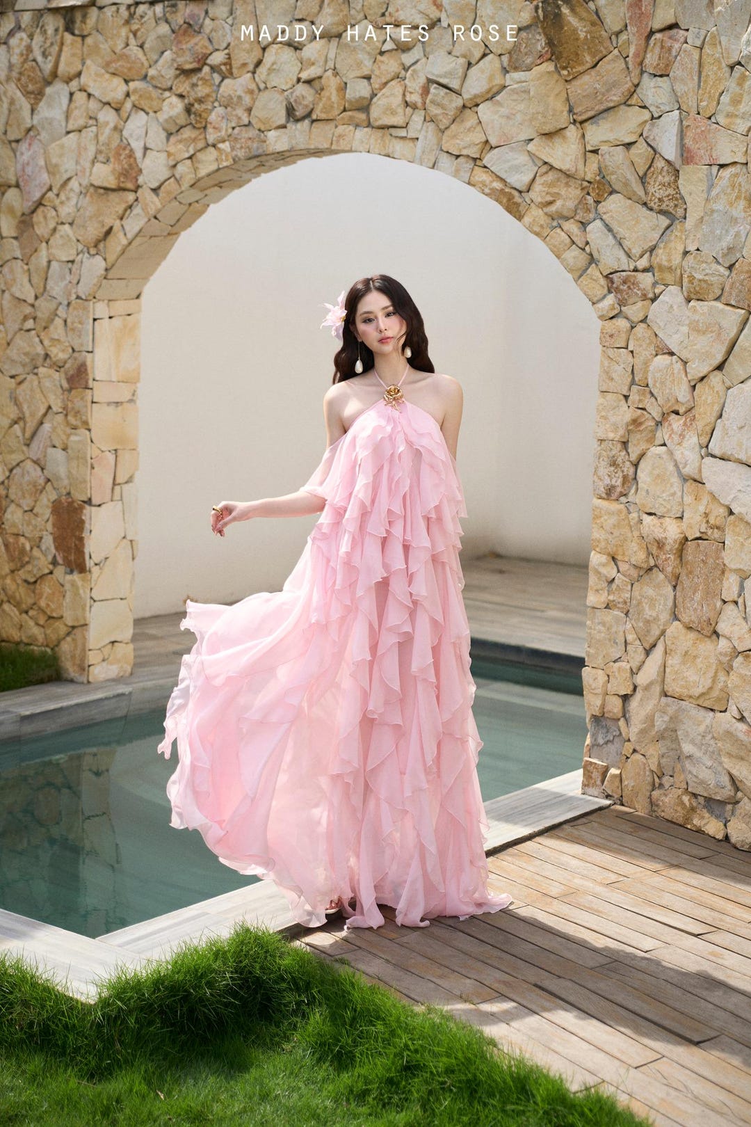 pastel chiffon maxi dress Pastel Chiffon Maxi Dress, Romantic Halter Layered Gown, Summer Resort  Vacation Dress, Flowing Elegant Dress