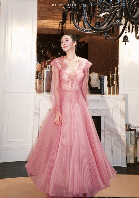 pink lace pleated dress Pink Coast Lace Pleated Maxi Dress