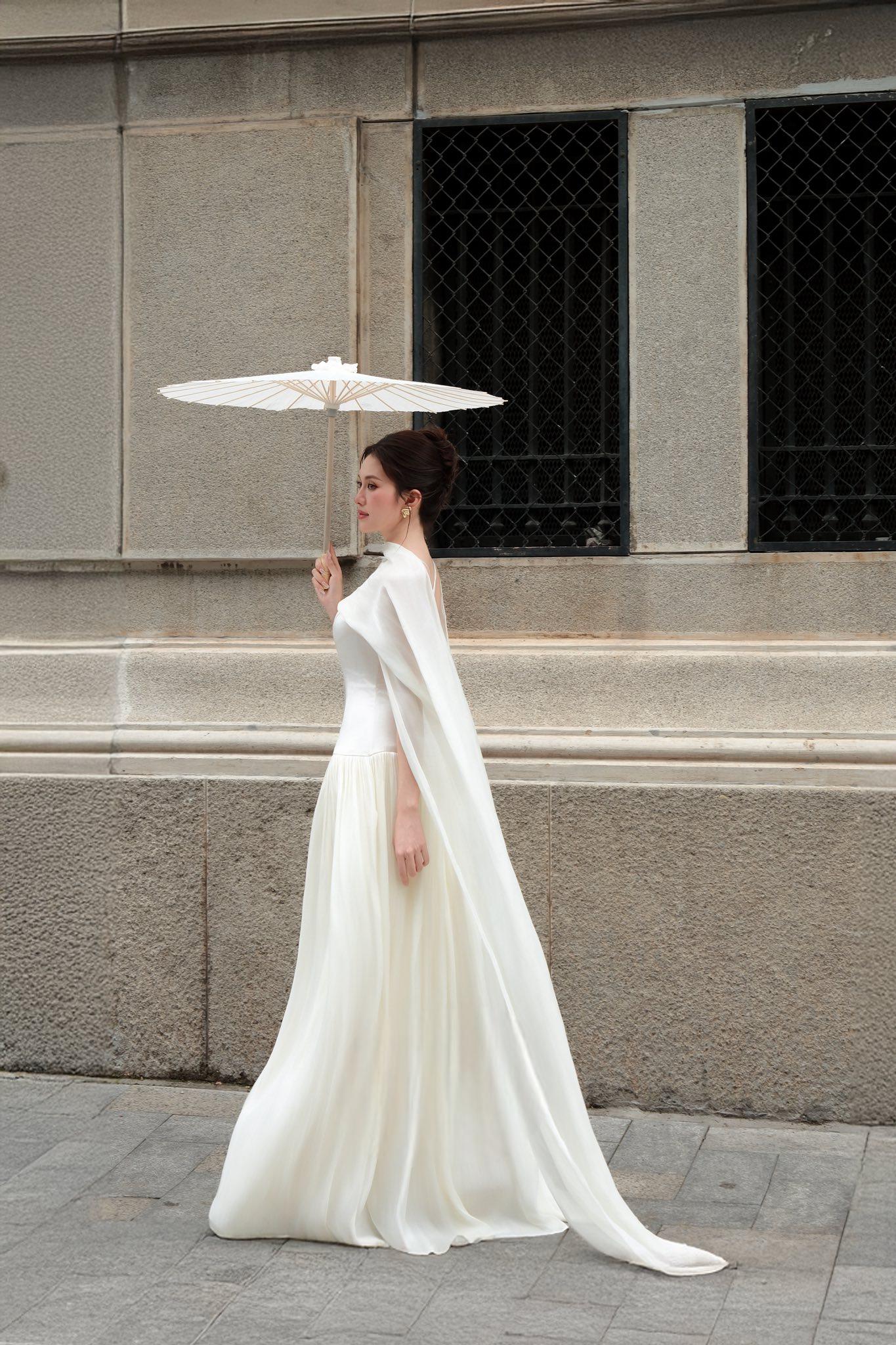 white silk dress with cape White Silk Wedding Dress With Sheer Cape | Minimalist Bridal Gown | Simple  Elegant Slip Dress