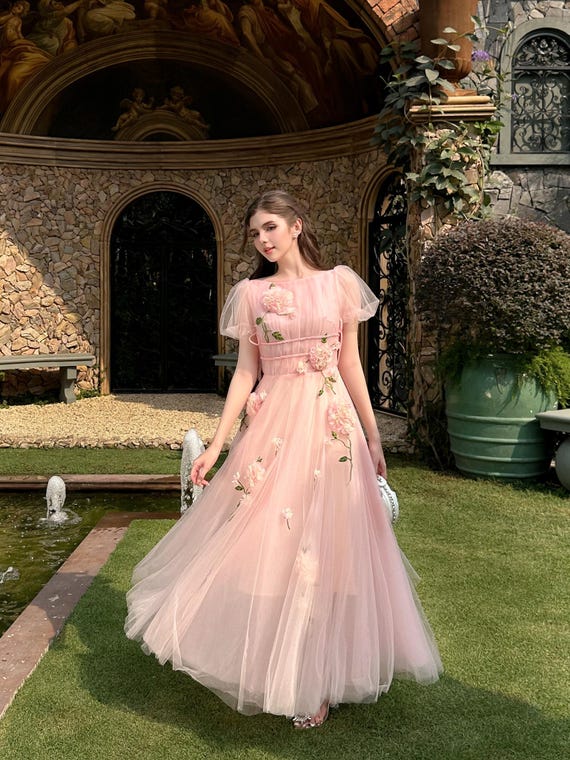 green emerald velvet dress Tilly Tiered Maxi Dress in Pale Pink main image 0