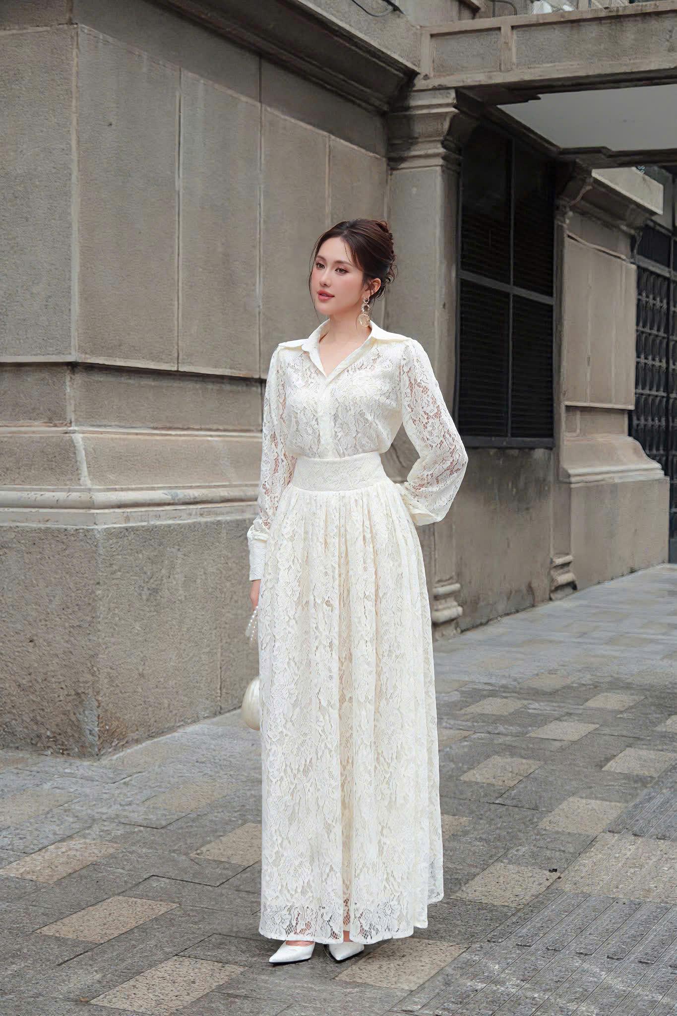chinese dress ladies Endless East Top and Maxi Skirt Set - Off White
