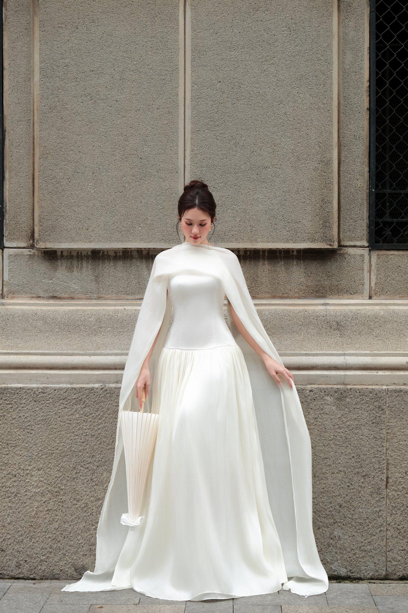 white dress with sheer cape White Cape Dress