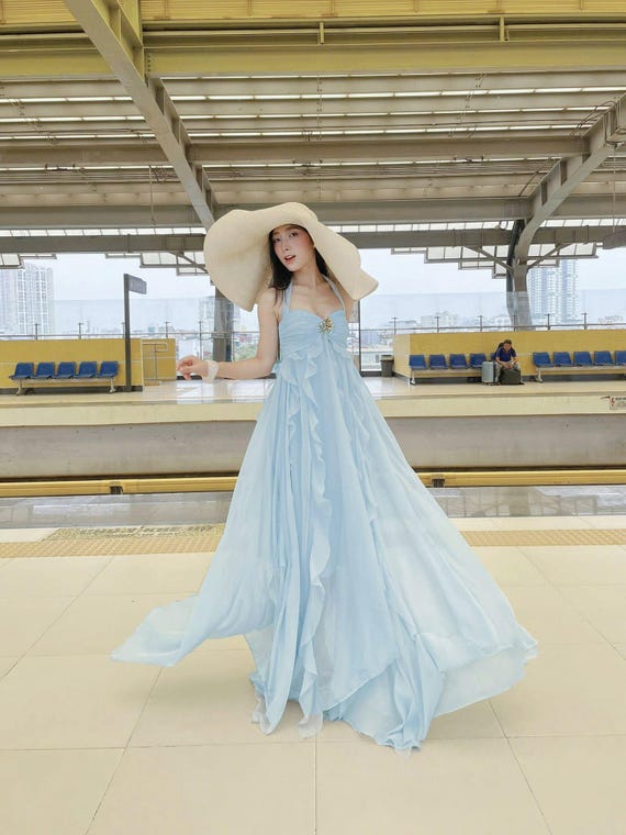 sachin and babi light blue dress French Style Ditsy Floral V-Neck Long Sleeve Dress For Women, Spring,  Tie-Waist Chiffon A-Line Mini Dress, Elegant Look Vacation Outfits Women  Boho｜DAZY