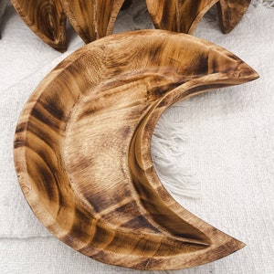 DIY Moon Shaped Dough Bowl Real Hand Carved Wooden Bowl DIY Crafting Candle Ready bowl half moon shaped bowl moon candle ceremony moon bowl