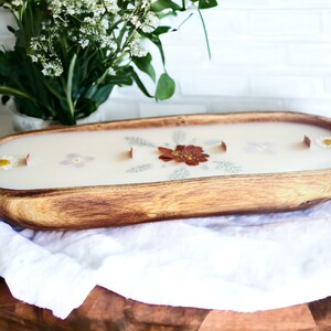 LARGE Farmhouse oval dough bowl candle organic soy wax wood wick hand carved wood bowl boho decor table centerpiece personalized candle gift