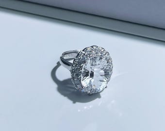 Nova Oval Ring  Adjustable Natural Crystal Ring – Natural Clear Quartz, S925 Silver