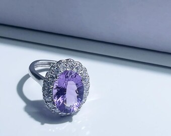Nova Oval Ring Adjustable Natural Crystal Ring – Natural Amethyst, S925 Silver