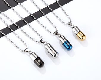 Openable Stainless Steel Pill Capsule Pendant Necklace