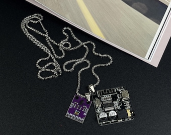 Real Circuit Board Pendant, functional cyberpunk sci-fi necklace, Laser rangefinder, radio pcb necklace, can insert earphone and USB