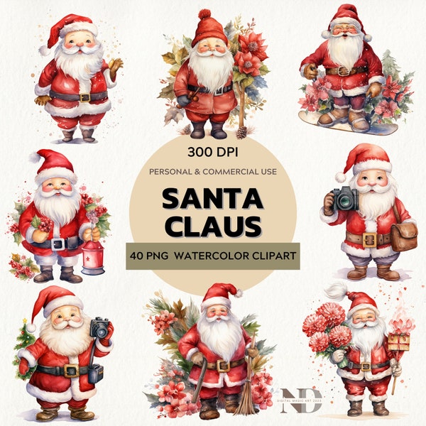 Watercolor Santa Claus Clipart | Santa PNG | Christmas Clipart | Winter Clipart | Santa Claus Activity PNG Clipart | Commercial Use