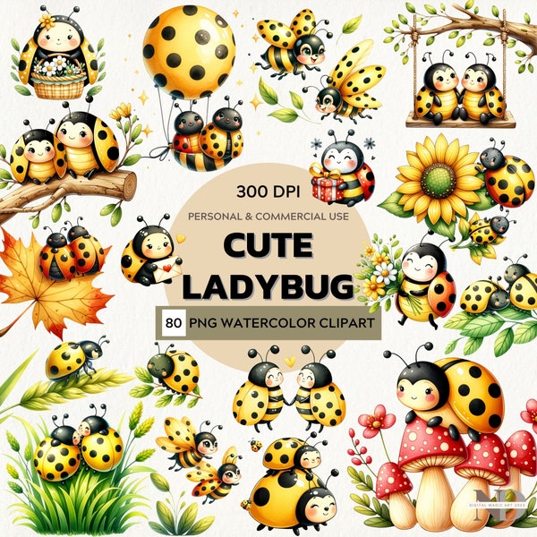 Watercolor Cute Ladybug Clipart | Ladybug PNG | Valentine Animal Clipart | Insect PNG | Valentine Sublimation | Spring PNG | Commercial Use