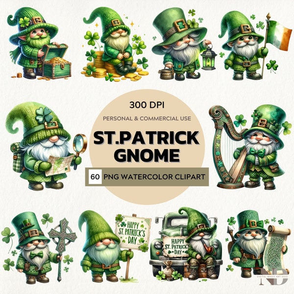 Watercolor St.Patrick’s Day Gnome Clipart | Cute Gnome PNG | St. Patrick’s Day Clipart | St.Patrick Gnome PNG | Irish Green | Commercial Use