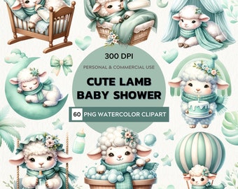 Watercolor Lamb Baby Shower clipart | Cute Lamb PNG | Cute Boho Lamb Clipart | Baby Shower Clipart | Little Sheep PNG | Commercial Use