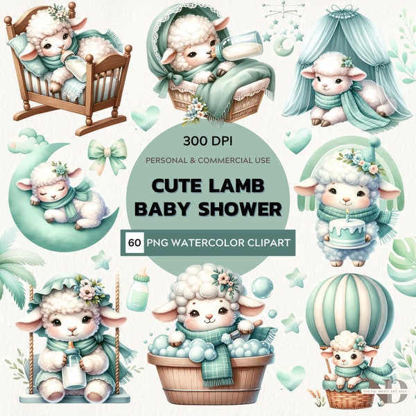 Watercolor Lamb Baby Shower clipart | Cute Lamb PNG | Cute Boho Lamb Clipart | Baby Shower Clipart | Little Sheep PNG | Commercial Use