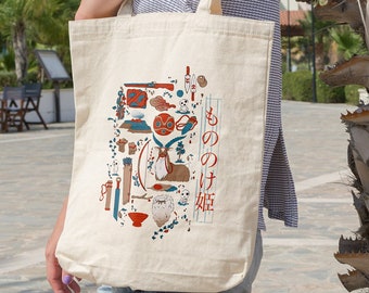 Lindo bolso de mano anime, bolsa de viaje de lona anime, bolso de mano Mononoke, tote del mercado de agricultores de anime, lindo tote para regalo, lindo bolso de viaje Otaku