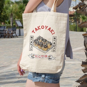 Torba Takoyaki, słodka torba płócienna z ośmiornicą, torba plażowa z ośmiornicą, japońska torba biblioteczna, słodki prezent dla smakoszy, prezent dla miłośników Japonii