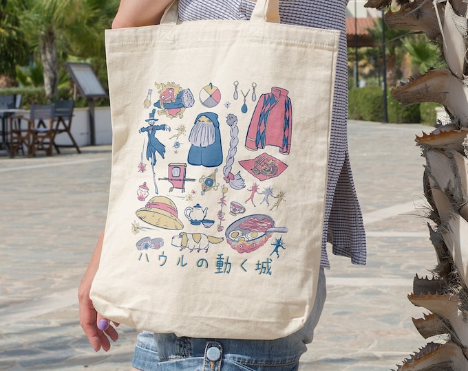 Sac fourre-tout anime mignon, sac de voyage en toile anime, sac fourre-tout le château émouvant, fourre-tout du marché fermier Anime, mignon fourre-tout pour cadeau, mignon sac de voyage Otaku