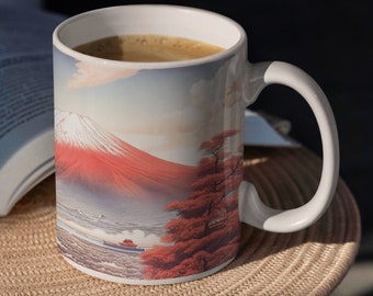 Edo Japan Mt. Fuji.  Mug, Japanese Coffee Mug, Mt Fuji Mug, Cute Japan Gift, Cherry Blossoms Mug, Gift for Mom