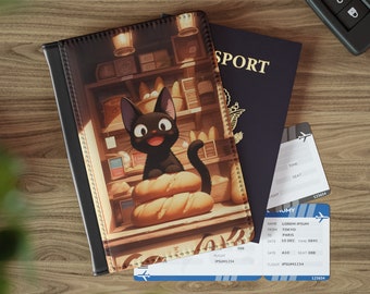 Cubierta de pasaporte de anime de gato Kawaii, titular de pasaporte de viaje de anime, billetera RFID, funda de pasaporte de anime, accesorios de viaje de anime
