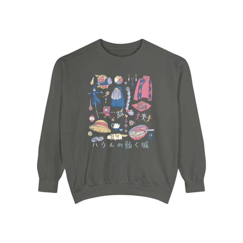 Unisex Comfort Colors Sweatshirt, Ghibli Sweater for Girlfriend, Howls Moving Castle Sweatshirt, Gift for Anime Lover, Anime Sweater for Her image 3