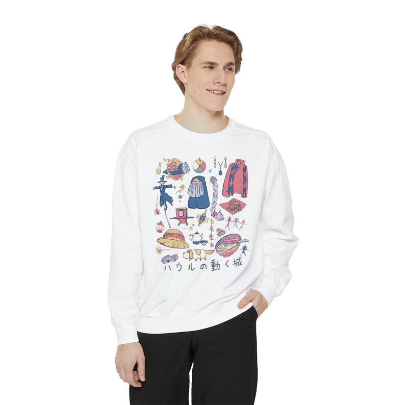 Unisex Comfort Colors Sweatshirt, Ghibli Sweater for Girlfriend, Howls Moving Castle Sweatshirt, Gift for Anime Lover, Anime Sweater for Her image 2