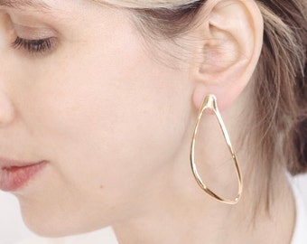 Unique Gold-Plated Statement Earrings Stunning Oval Studs for Minimalist Jewelry Lovers, Asymmetric Earrings, Mismatched earrings