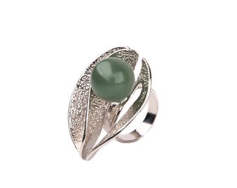 Statement Rings, Aventurine Women's Ring Romantic Silver, Women's Jewelry for Girls, Midi Ring, Green Gemstone Chunky Ring, Best friend ring