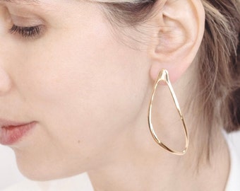 Everyday Collection - Unique Gold-Plated Statement Earrings Stunning Oval Studs for Minimalist Jewelry Lovers, Asymmetrical, Mismatched