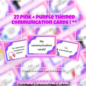 Roze + paarse communicatiekaarten voor autisme, adhd, verbale shutdowns, non-verbaal!
