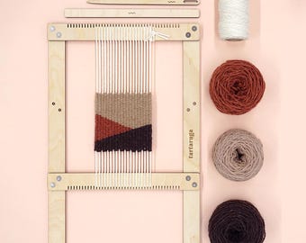 Weaving kit - DIY mug rugs, handwoven coaster set with loom, wool and cotton warp