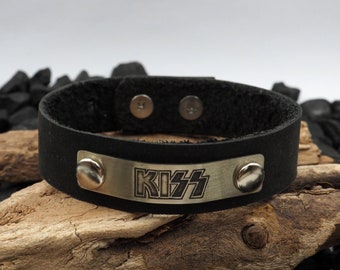 Leather Bracelet,  Handmade  Leather Cuff-Brown - Genuine Leather  Musician Gift, Kiss, Kiss Fans Gift, Kiss leather bracelet